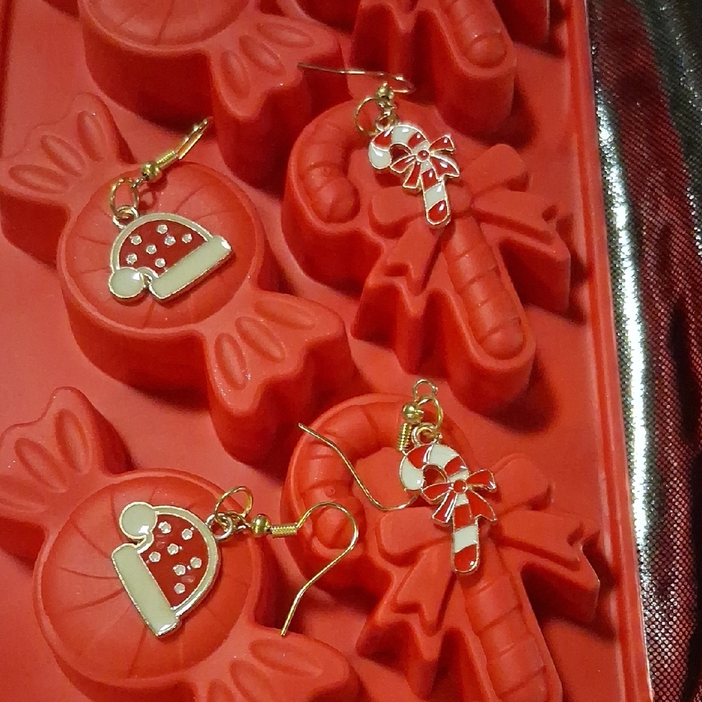 Gold and Red Holiday Earrings